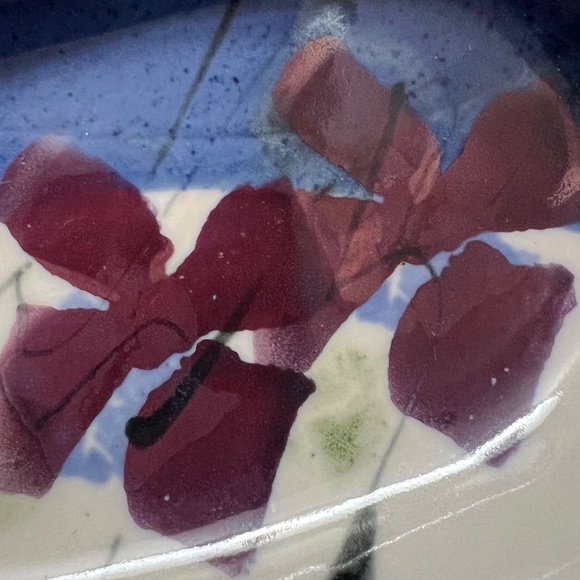 Kent Follette SIGNED Handcrafted ArtPottery Serving Dish Plate Bird Flowers Tray - Picture 6 of 8